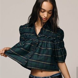 The Leandra Taffeta Shirred Yoke Blouse - Maeve